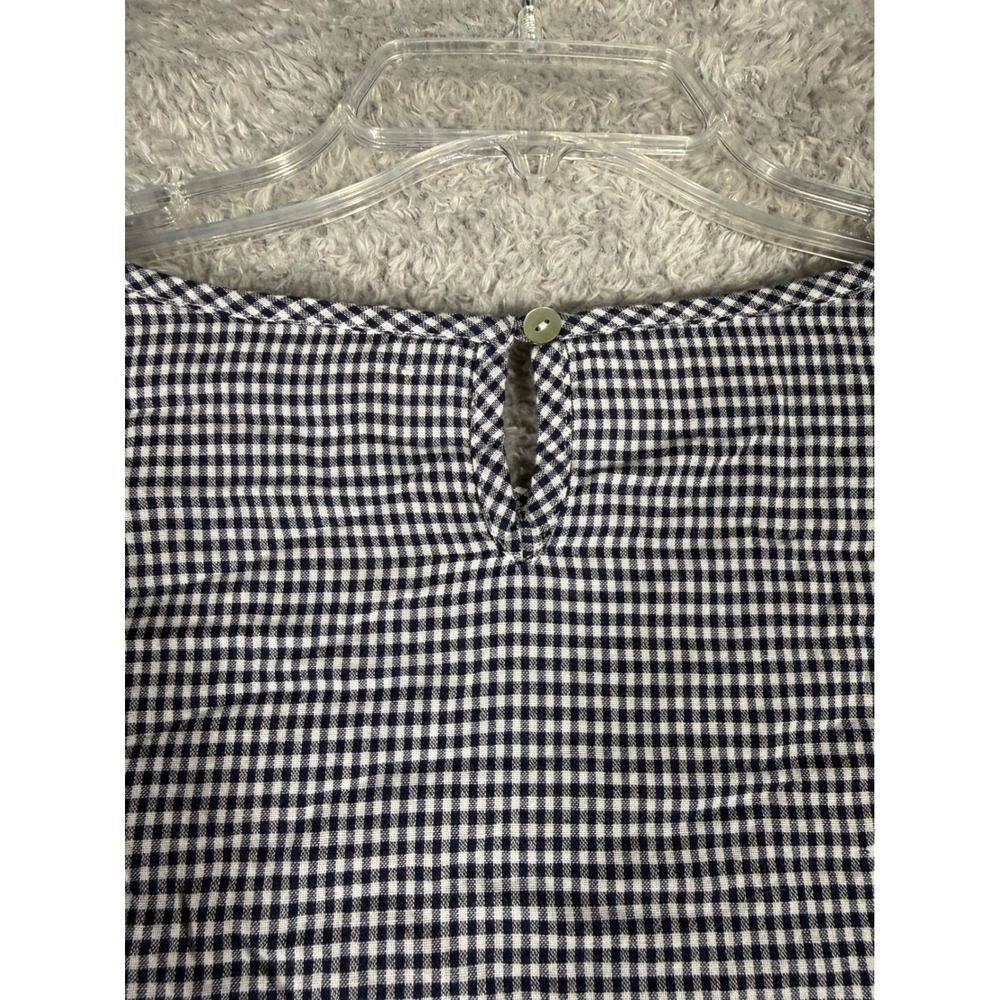 Hannah Gingham Blouse XL Navy White Excellent Floral Embroidered Bell Sleeve - Picture 9 of 9